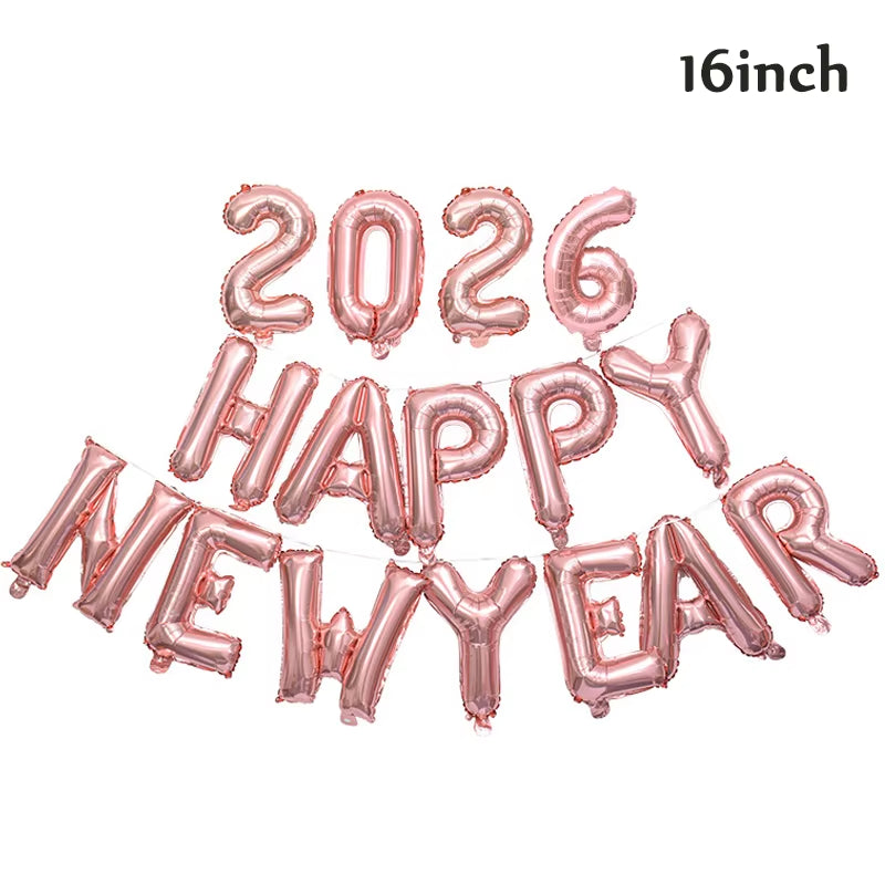 16Inch 2026 Happy New Year Foil Balloons Christmas New Year Party Decoration Festival Party Supplies Photo Props Home Decor