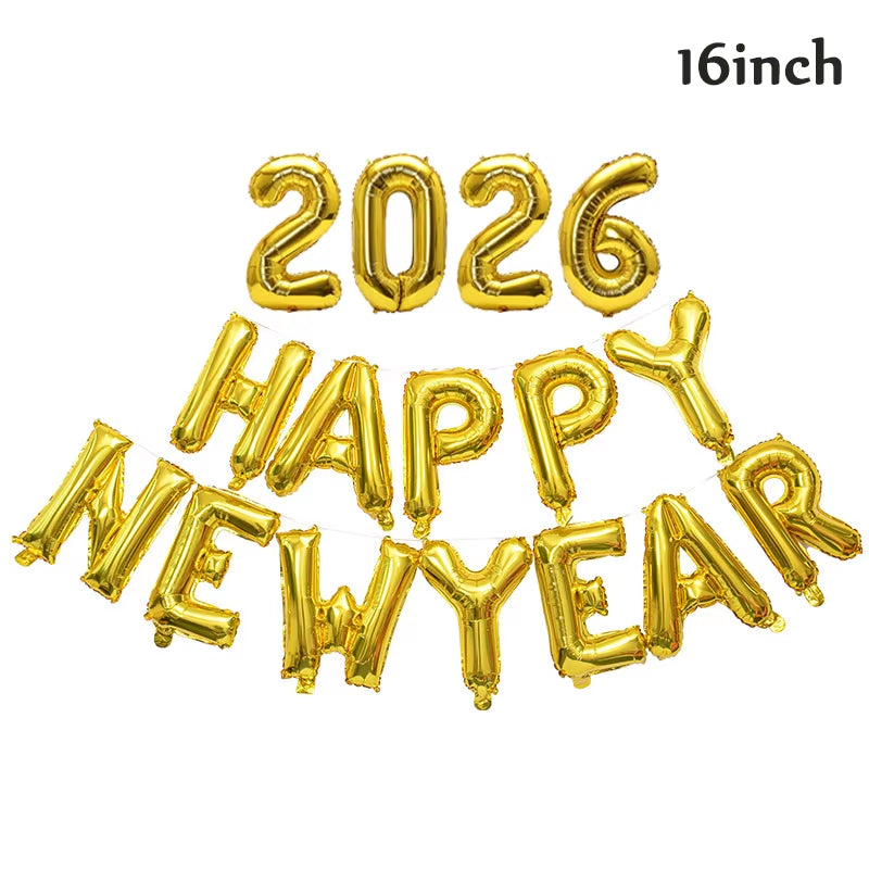16Inch 2026 Happy New Year Foil Balloons Christmas New Year Party Decoration Festival Party Supplies Photo Props Home Decor