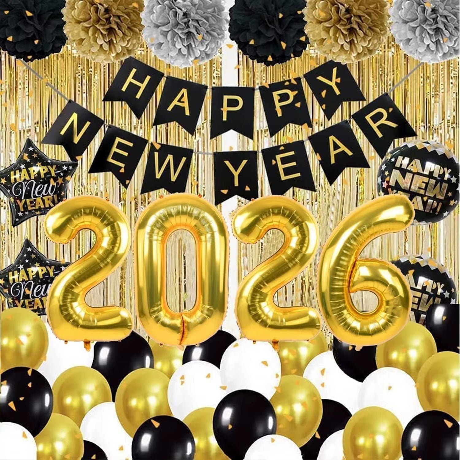 1Set 30Inch 2026 New Year Decorations Balloons New Years Eve Party Supplies Happy New Year Banner Perfect for New Year Decor