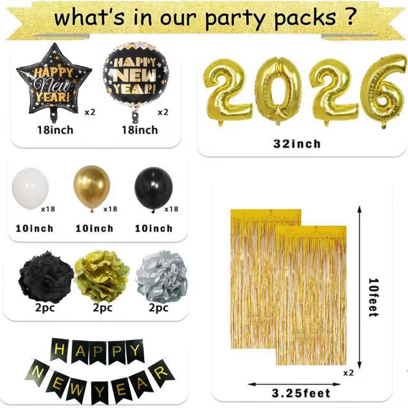 1Set 30Inch 2026 New Year Decorations Balloons New Years Eve Party Supplies Happy New Year Banner Perfect for New Year Decor