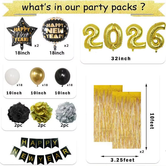 1Set 30Inch 2026 New Year Decorations Balloons New Years Eve Party Supplies Happy New Year Banner Perfect for New Year Decor