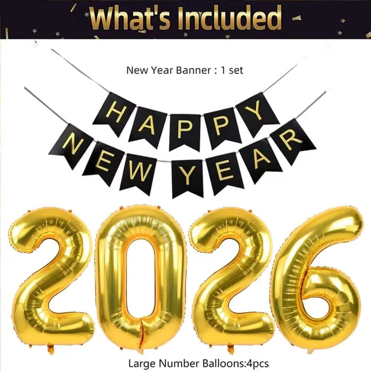 1Set 30Inch 2026 New Year Decorations Balloons New Years Eve Party Supplies Happy New Year Banner Perfect for New Year Decor