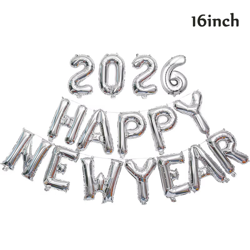 16Inch 2026 Happy New Year Foil Balloons Christmas New Year Party Decoration Festival Party Supplies Photo Props Home Decor